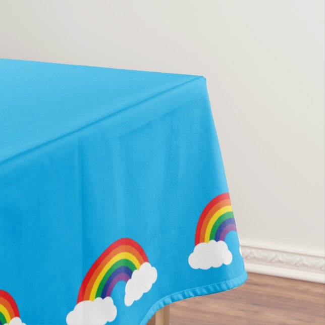 Rainbow & Clouds Cute 1st Birthday Party Tablecloth (In Situ)