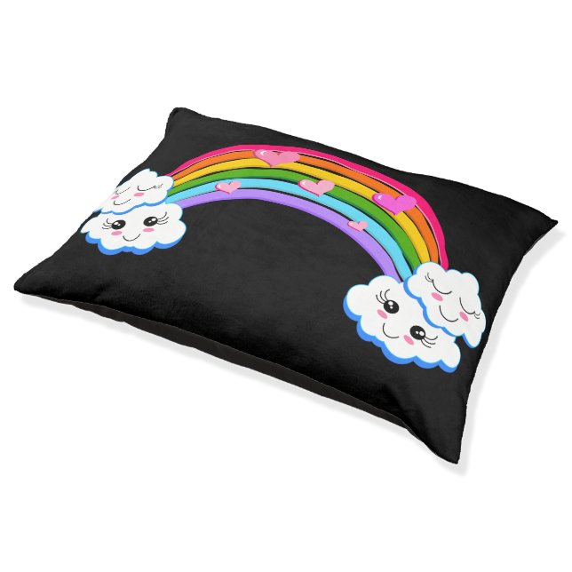 Rainbow Clouds Dog Bed (Angled)