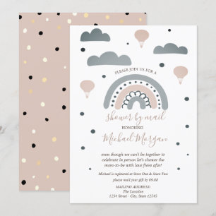 Rainbow,Clouds,Dots Virtual Baby Shower By Mail Invitation