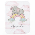 Rainbow & Clouds Elephant Watercolor Little Girl Baby Blanket Rainbow & Clouds Elephant Watercolor Little Girl Baby Blanket