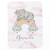 Rainbow & Clouds Elephant Watercolor Little Girl Baby Blanket Rainbow & Clouds Elephant Watercolor Little Girl Baby Blanket