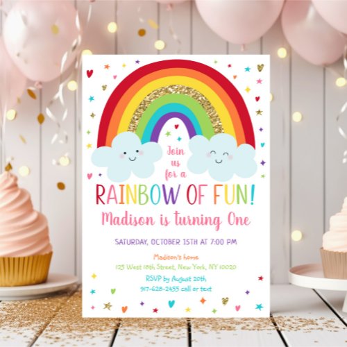 Rainbow Clouds First Birthday Invitation