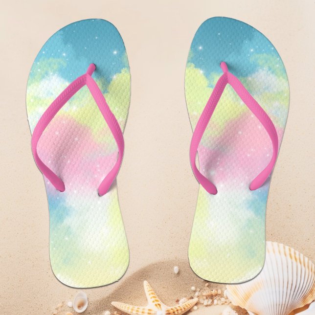 Rainbow clouds glitter sparkle stars flip flops (Creator Uploaded)