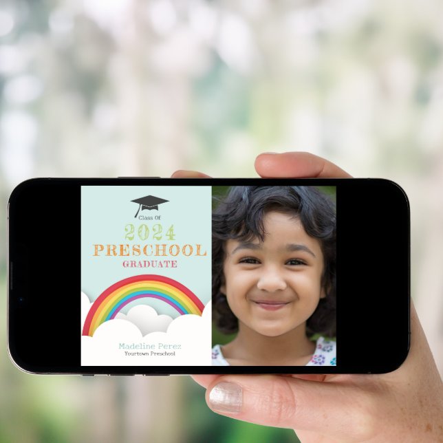 Rainbow Clouds Kids Preschool Graduation Photo Invitation (Front Digital)