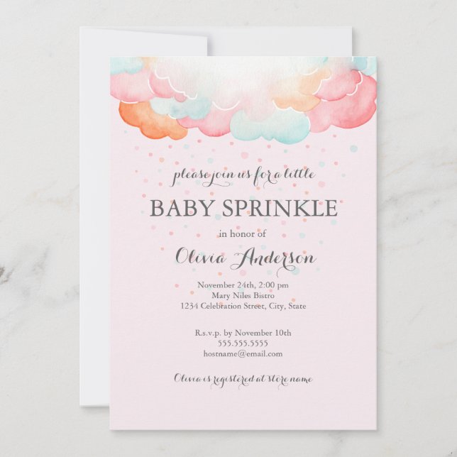 Rainbow Clouds Pink Baby Sprinkle Invitation (Front)