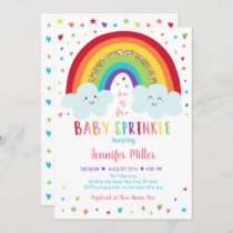 Rainbow Clouds Pink Gold Baby Sprinkle Invitation