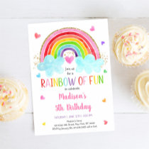 Rainbow Clouds Pink Gold Birthday Invitation