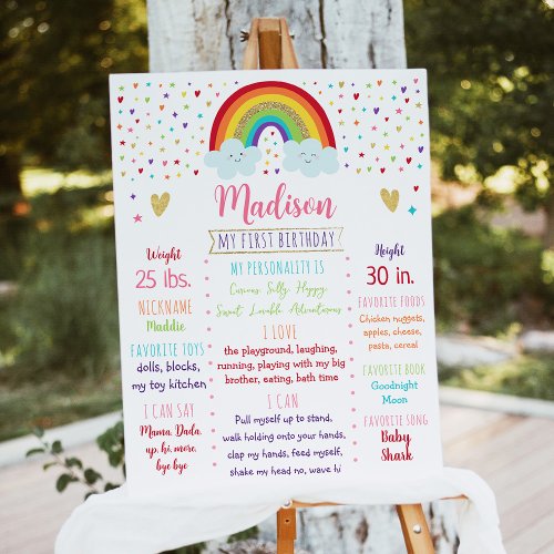 Rainbow Clouds Pink Gold First Birthday Milestone Foam Board