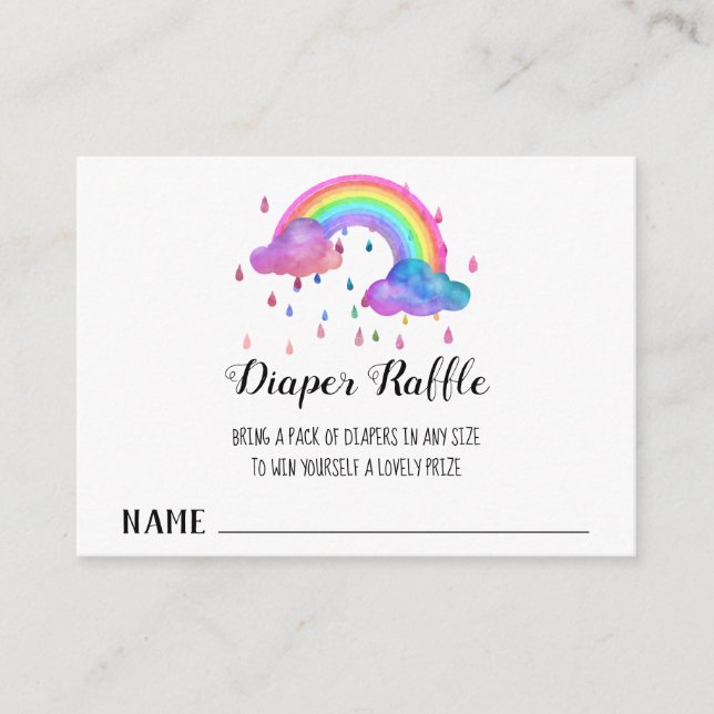*~* Rainbow Clouds Rain Drops Diaper Raffle Enclosure Card (Front)