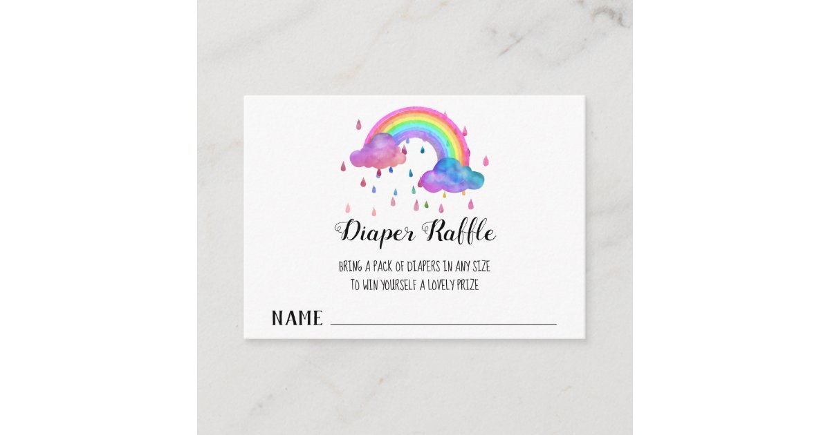Rainbow Clouds Rain Drops Diaper Raffle Enclosure Card | Zazzle