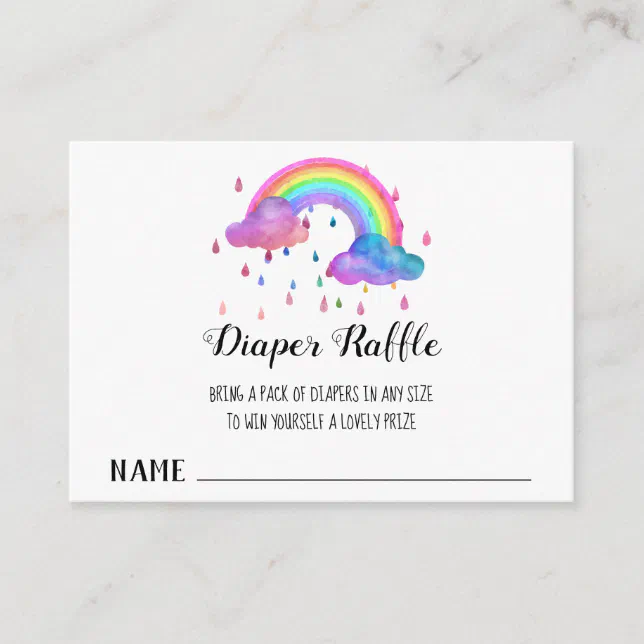 Rainbow Clouds Rain Drops Diaper Raffle Enclosure Card | Zazzle