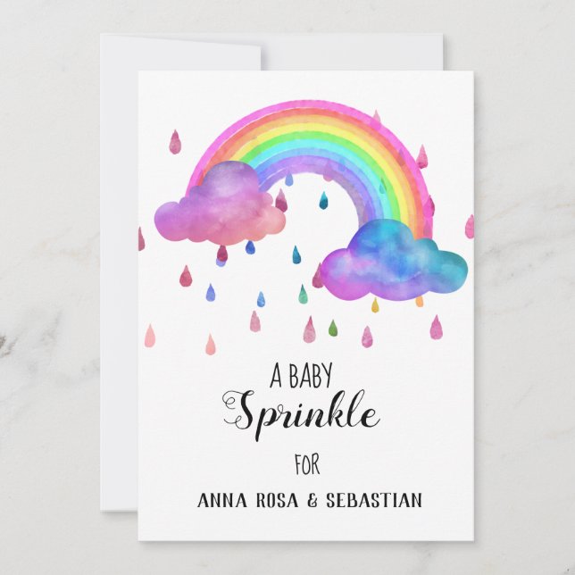 *~* Rainbow Clouds Rain Drops  Sprinkle Invitation (Front)