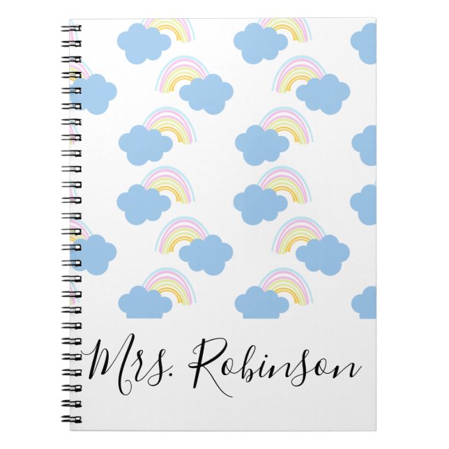 Rainbow Clouds Script Teachers Name Notebook (Front)
