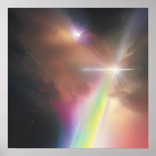 Rainbow Clouds  Stars Background Poster