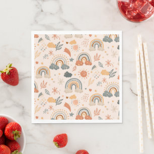 Rainbow Clouds Sun Pattern, Earth Tones Napkins