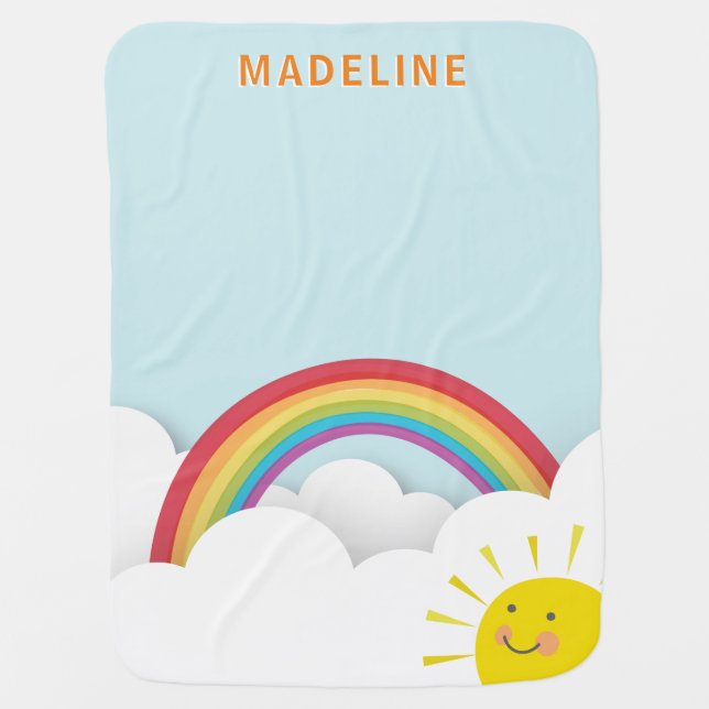 Rainbow Clouds Sunshine Baby Blanket (Front)