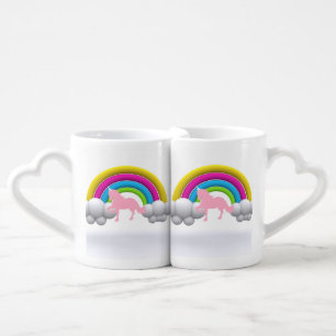 Rainbow, Clouds, Unicorn, Custom Printed Coffee Mug Set