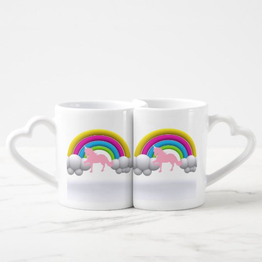rainbow clouds unicorn custom printed coffee mug set