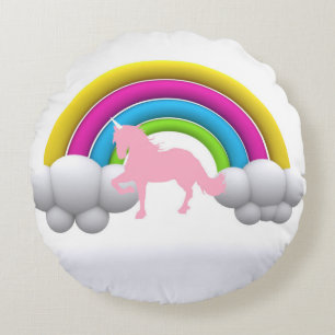 Rainbow, Clouds, Unicorn, Custom Printed Round Pillow
