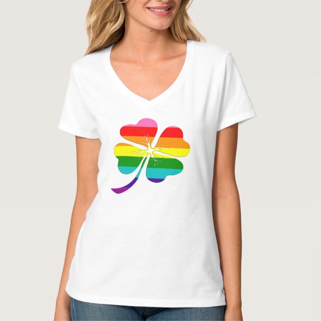 Rainbow Clover Lucky LGBTQ Gay Pride T-Shirt (Front)