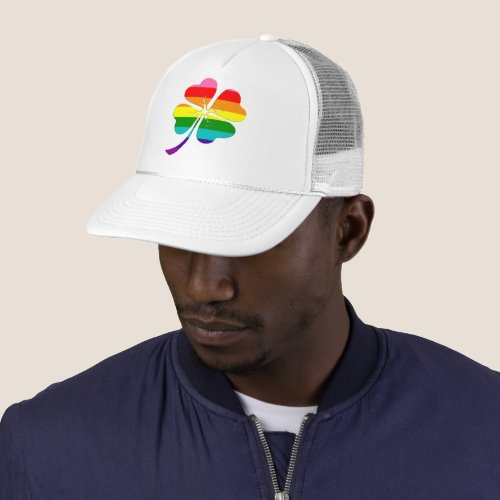 Rainbow Clover Lucky LGBTQ Gay Pride Trucker Hat