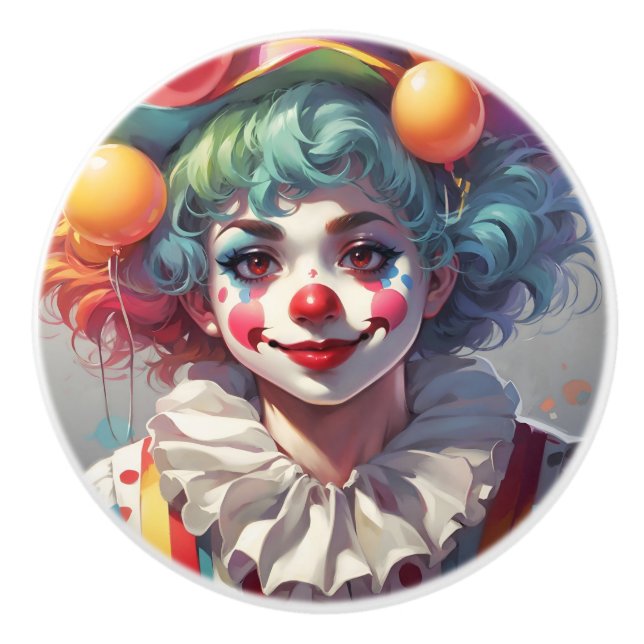 Rainbow Clown Kid's Room Ceramic Knob (Front)