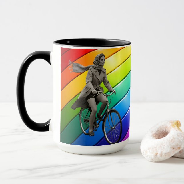 Rainbow coastal rider retro pop art coffee mug des (With Donut)