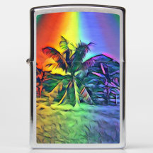 Rainbow Coconut Palm Tree Zippo Pocket Lighter
