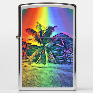 Rainbow Coconut Palm Tree Zippo Pocket Lighter