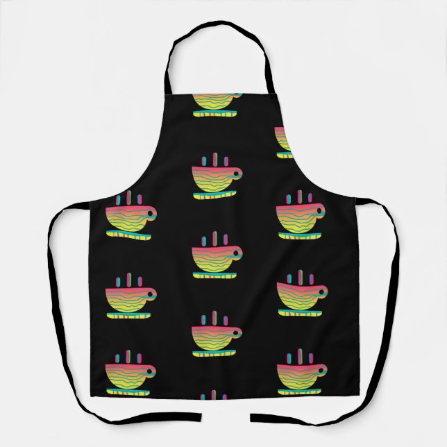Rainbow Coffee Cups Black  Apron (Front)