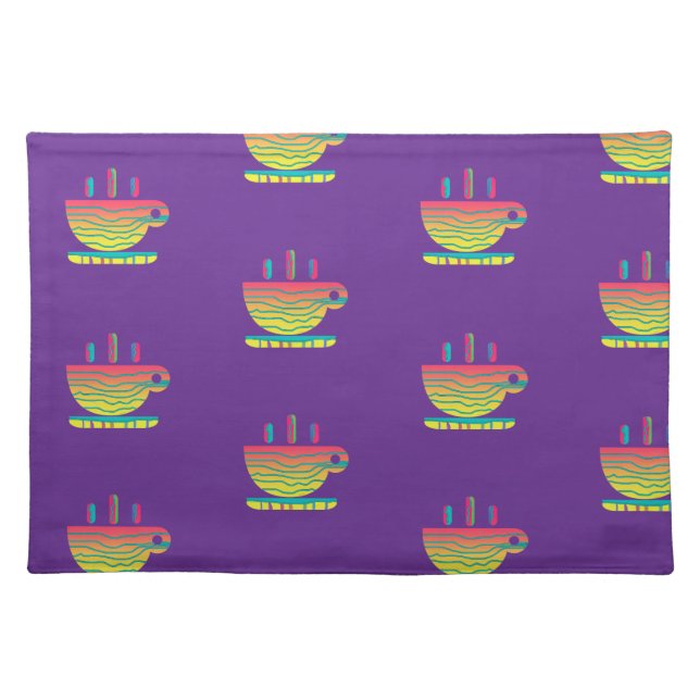 Rainbow Coffee Cups  Cloth Placemat (Front)