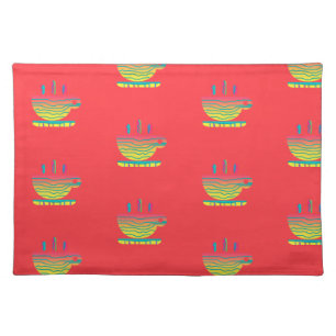 Rainbow Coffee Cups Red Cloth Placemat