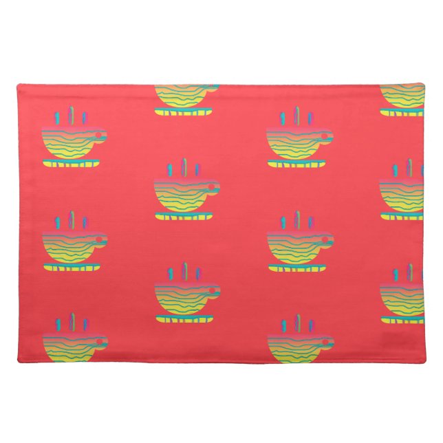Rainbow Coffee Cups Red Cloth Placemat (Front)