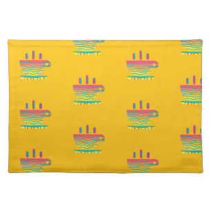 Rainbow Coffee Cups Yellow Cloth Placemat