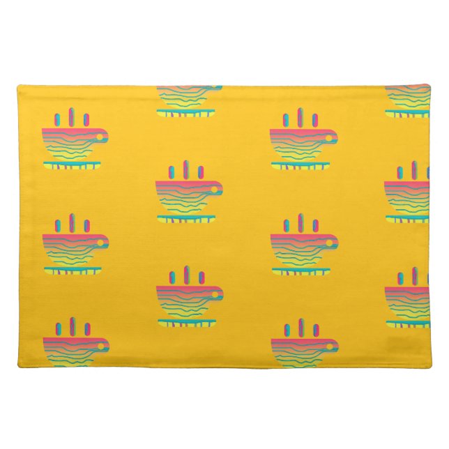 Rainbow Coffee Cups Yellow Cloth Placemat (Front)