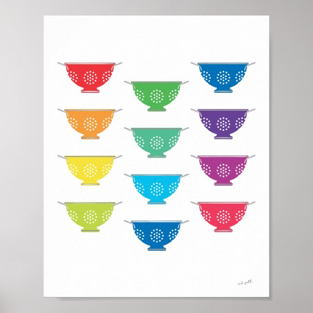 Rainbow Colander Modern Colorful Kitchen Art Poster (Front)