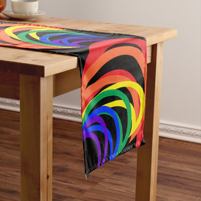 Rainbow Color Abstract Crescent Short Table Runner (In Situ)