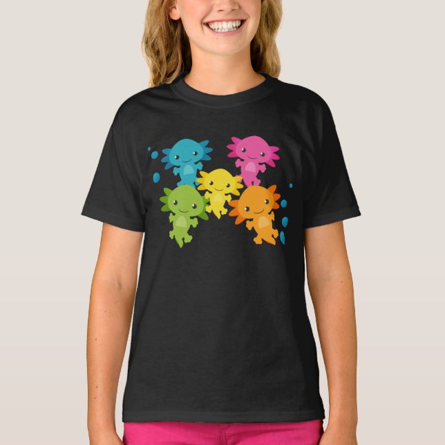 Rainbow Color Axolotl Family Youth Girls Shirt (Front)