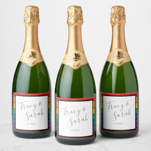 Rainbow Color block Stripes Sparkling Wine Label