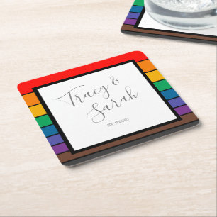 Rainbow Color block Stripes Square Paper Coaster
