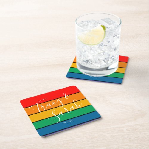 Rainbow Color block Stripes Square Paper Coaster