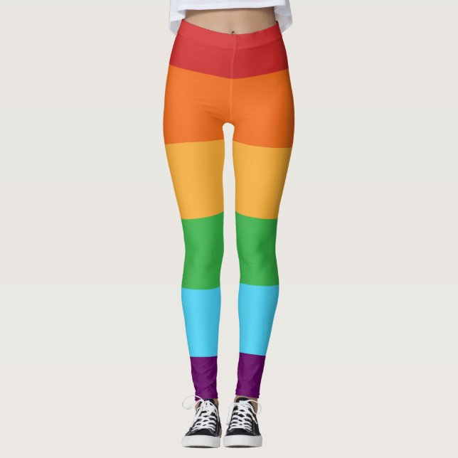Rainbow Color Blocking Stripes Fashion Leggings (Front)
