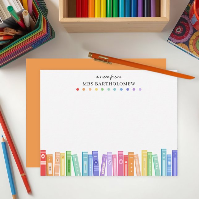 Rainbow Color Books Custom School Teacher's Note Card (Creator Uploaded)