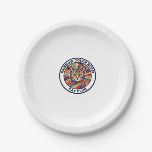 Rainbow Color Burst Cat Cute Kitty Design - Rainbo Paper Plates