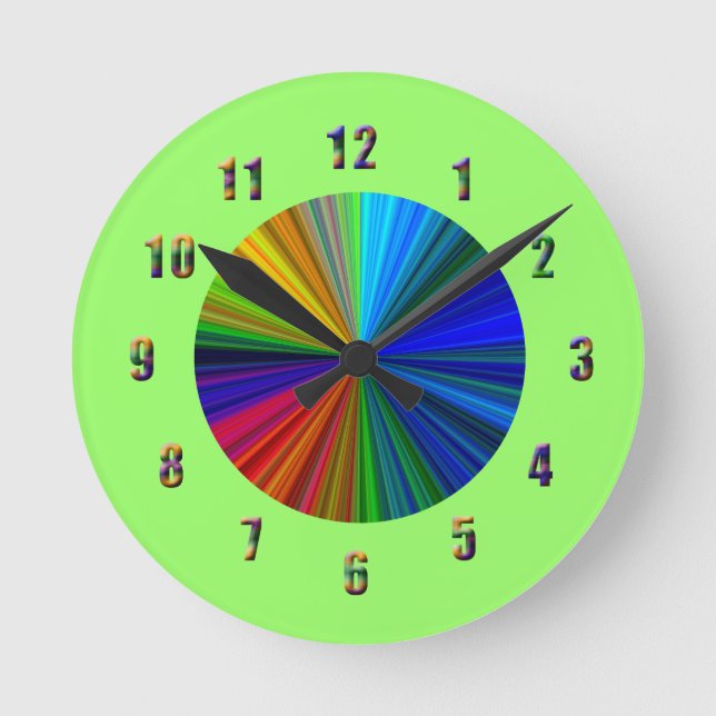 Rainbow Color Burst Round Clock (Front)