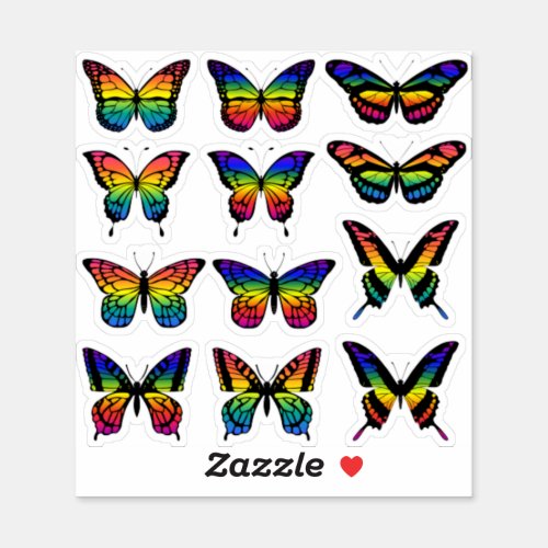 Rainbow color butterfly sticker pack