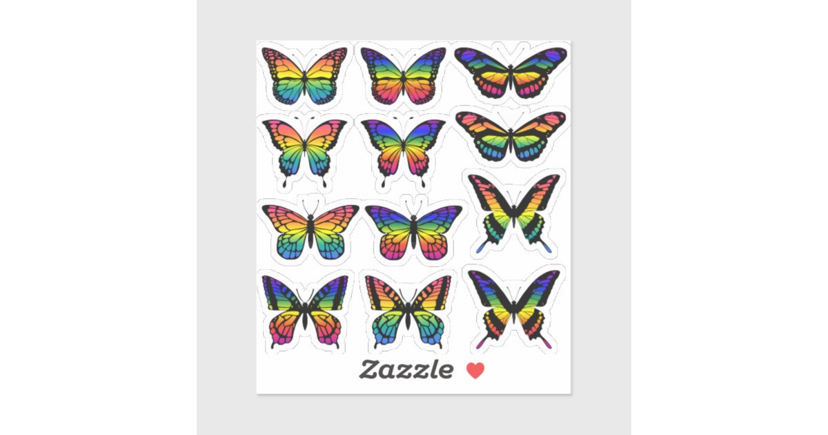 Insect Rainbow Sticker Rainbow color butterfly sticker pack | Zazzle