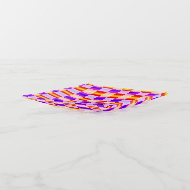 Rainbow Color Check Pattern Trinket Tray (Angled)