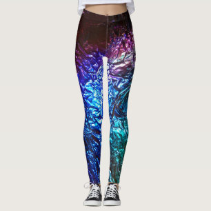 Rainbow Color Crumpled Foil Effect Graphic Print Leggings
