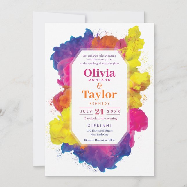 Rainbow Color Explosion Wedding Invitation (Front)